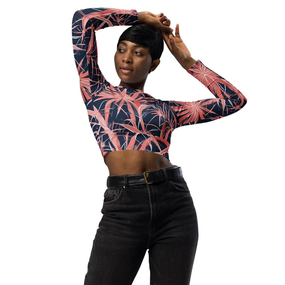 Coral Bloom Voltage on Long Sleeve Crop Top — Front