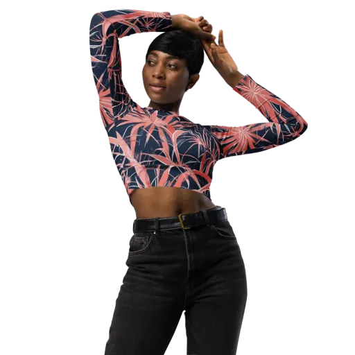 Coral Bloom Voltage on a Long Sleeve Crop Top