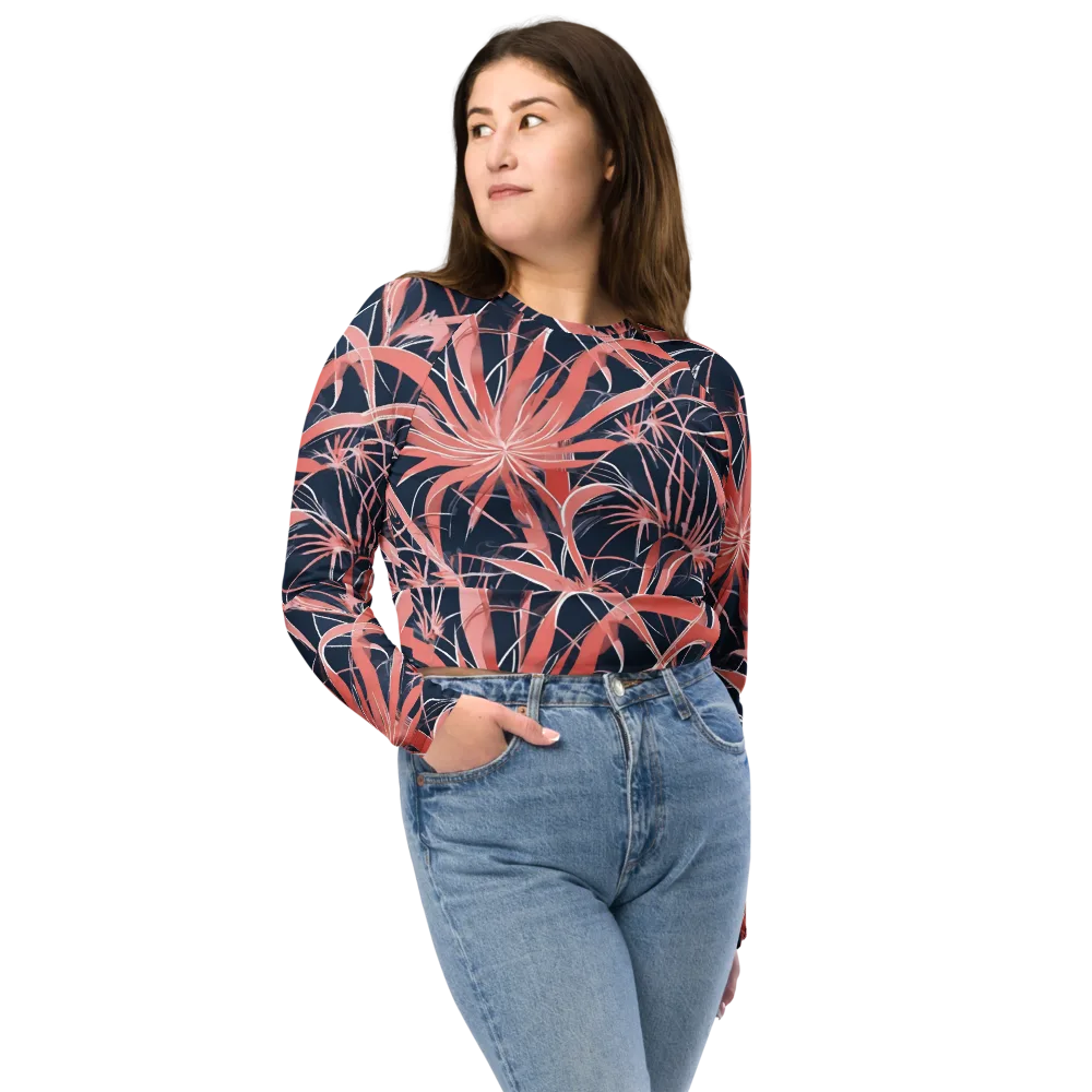 Coral Bloom Voltage on Long Sleeve Crop Top — Front