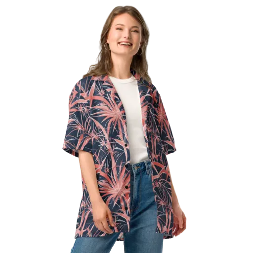 Coral Bloom Voltage on a Button Shirt