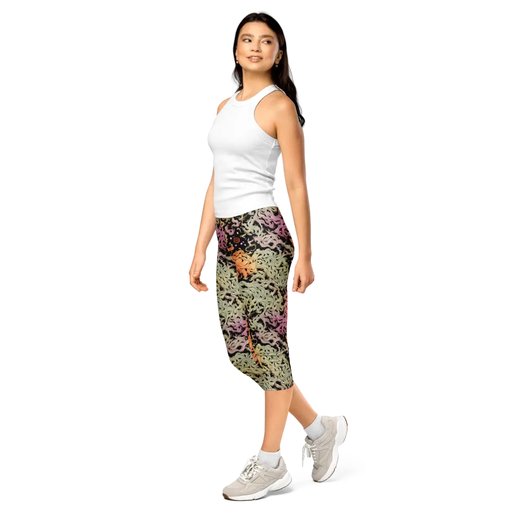 Flame Garden on Capri Leggings — Left Front