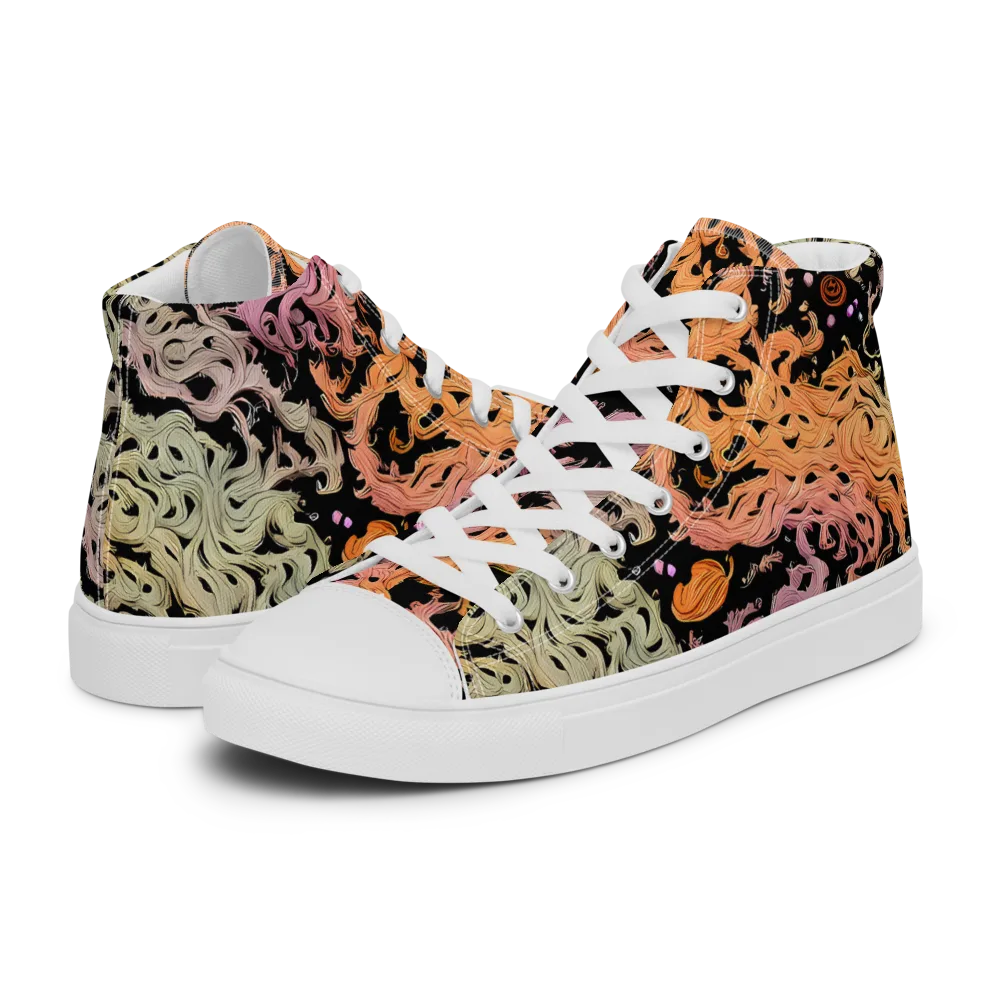 Flame Garden on Men's High Top Canvas Shoes — Left