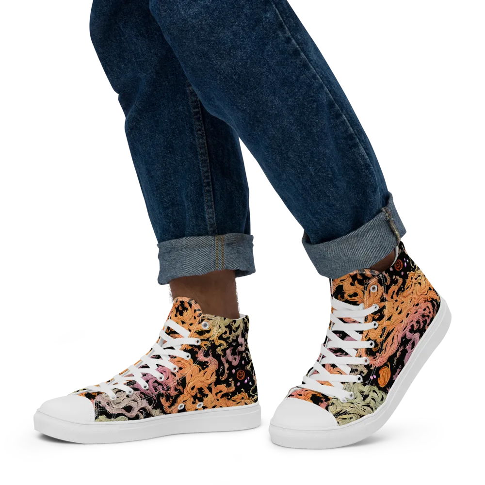 Flame Garden on Men's High Top Canvas Shoes — Left