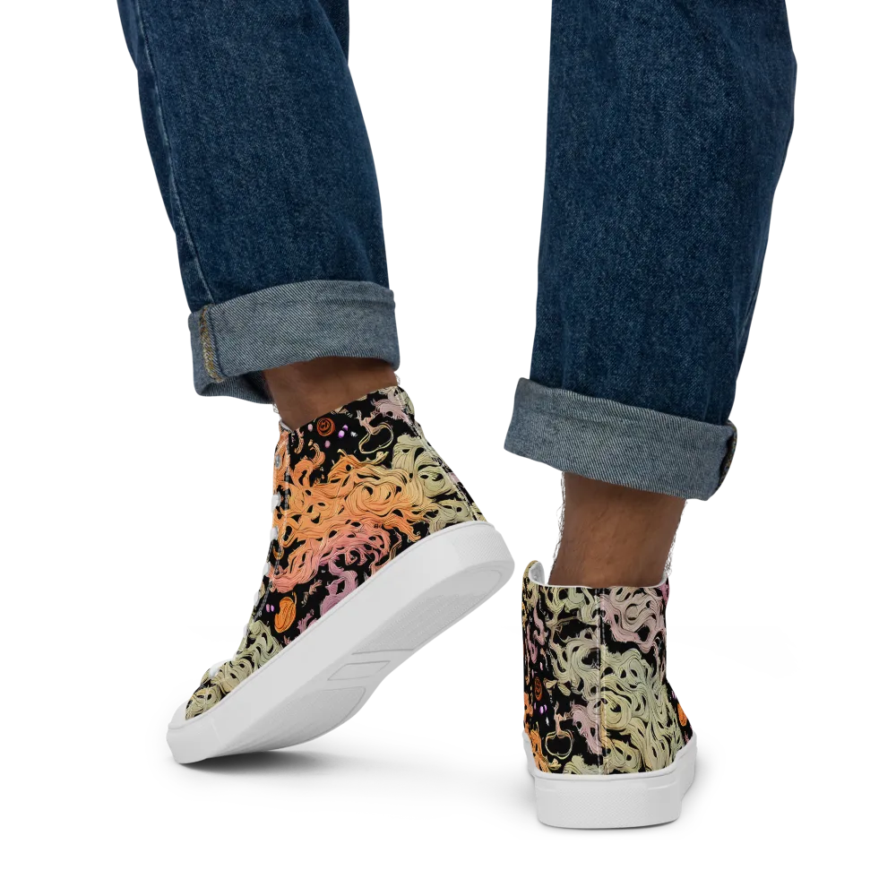Flame Garden on Men's High Top Canvas Shoes — Back
