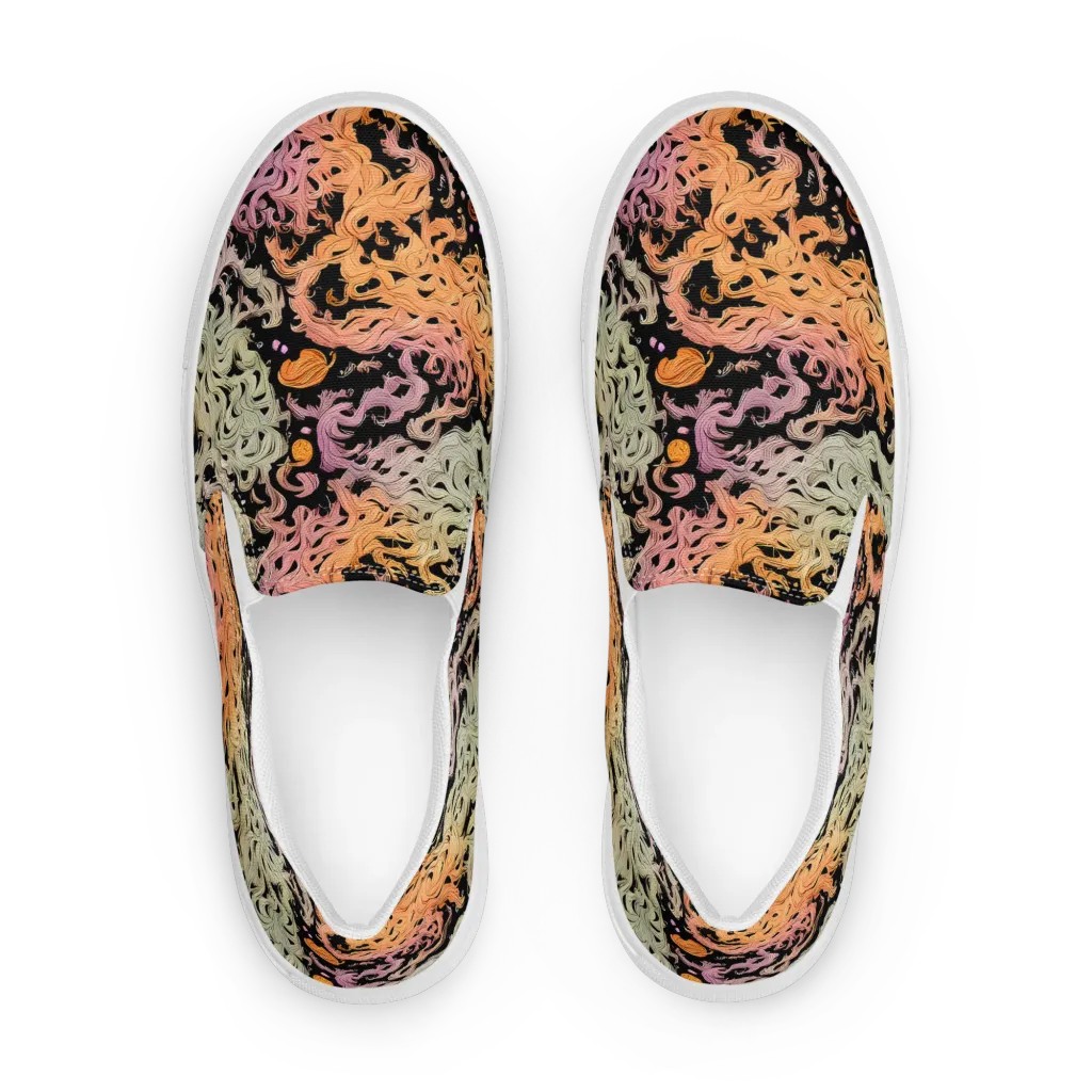 Flame Garden on Men's Slip-On Canvas Shoes — Front