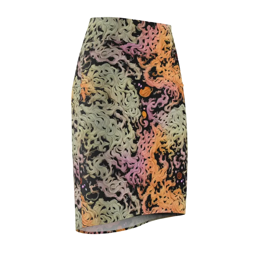 Flame Garden on Pencil Skirt — Front Side