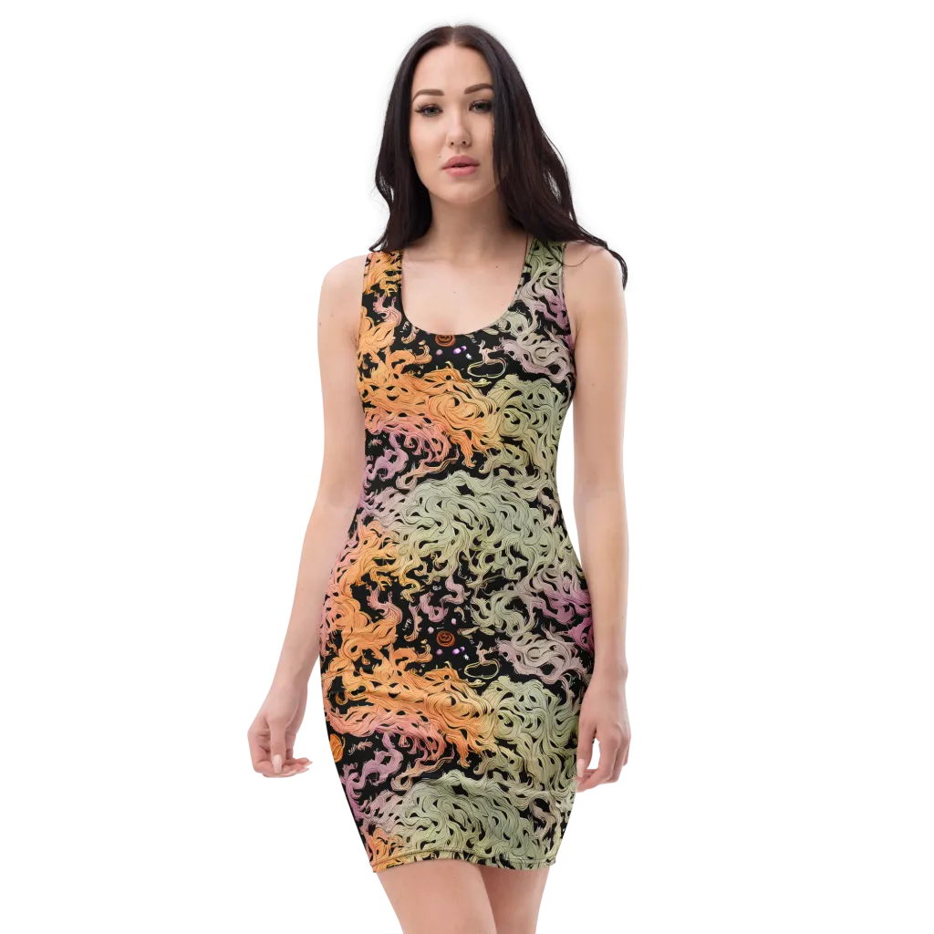 Flame Garden on Bodycon Dress — Front