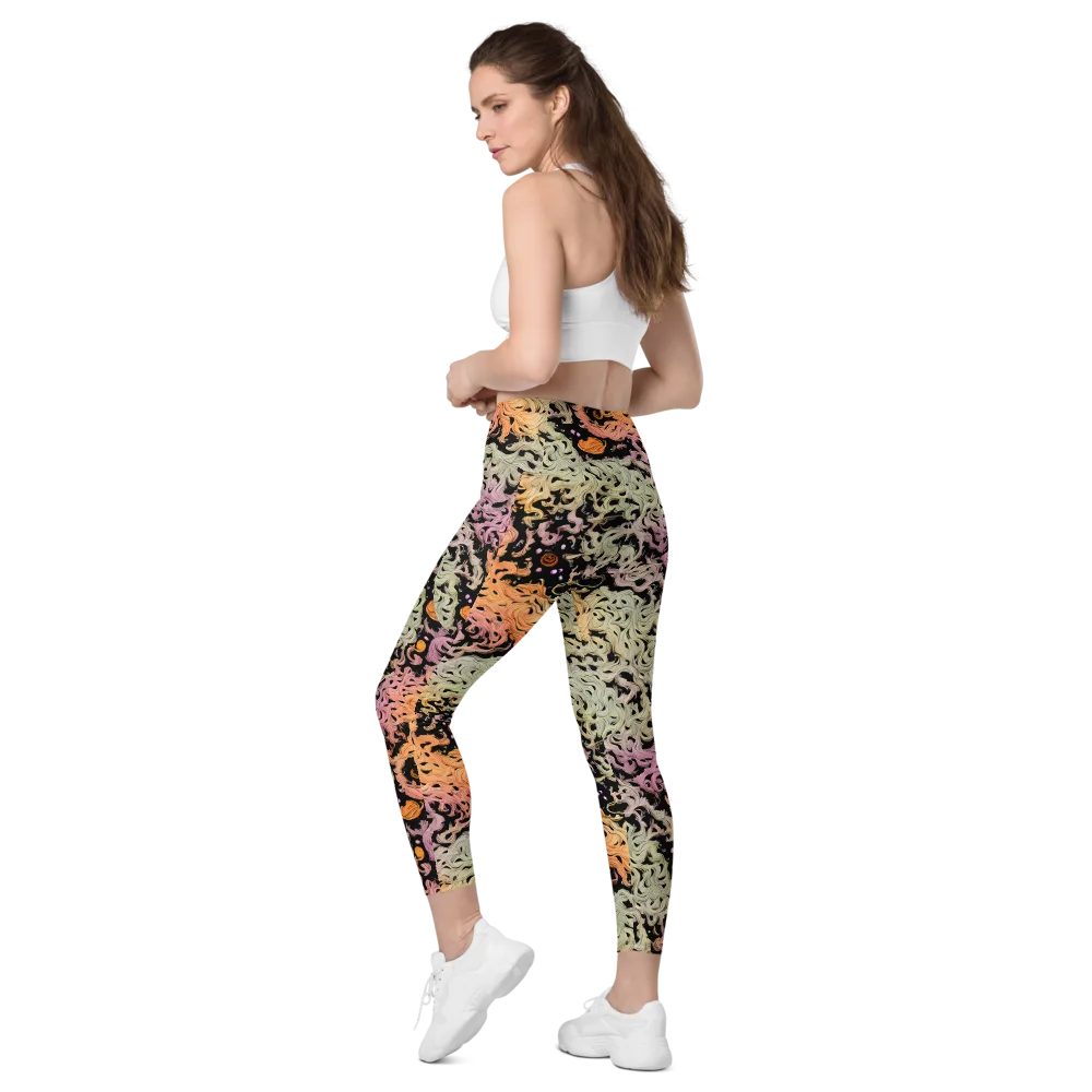 Flame Garden on Leggings with Pockets — Left Back