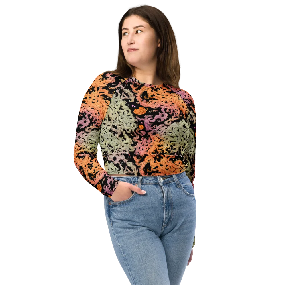 Flame Garden on Long Sleeve Crop Top — Front