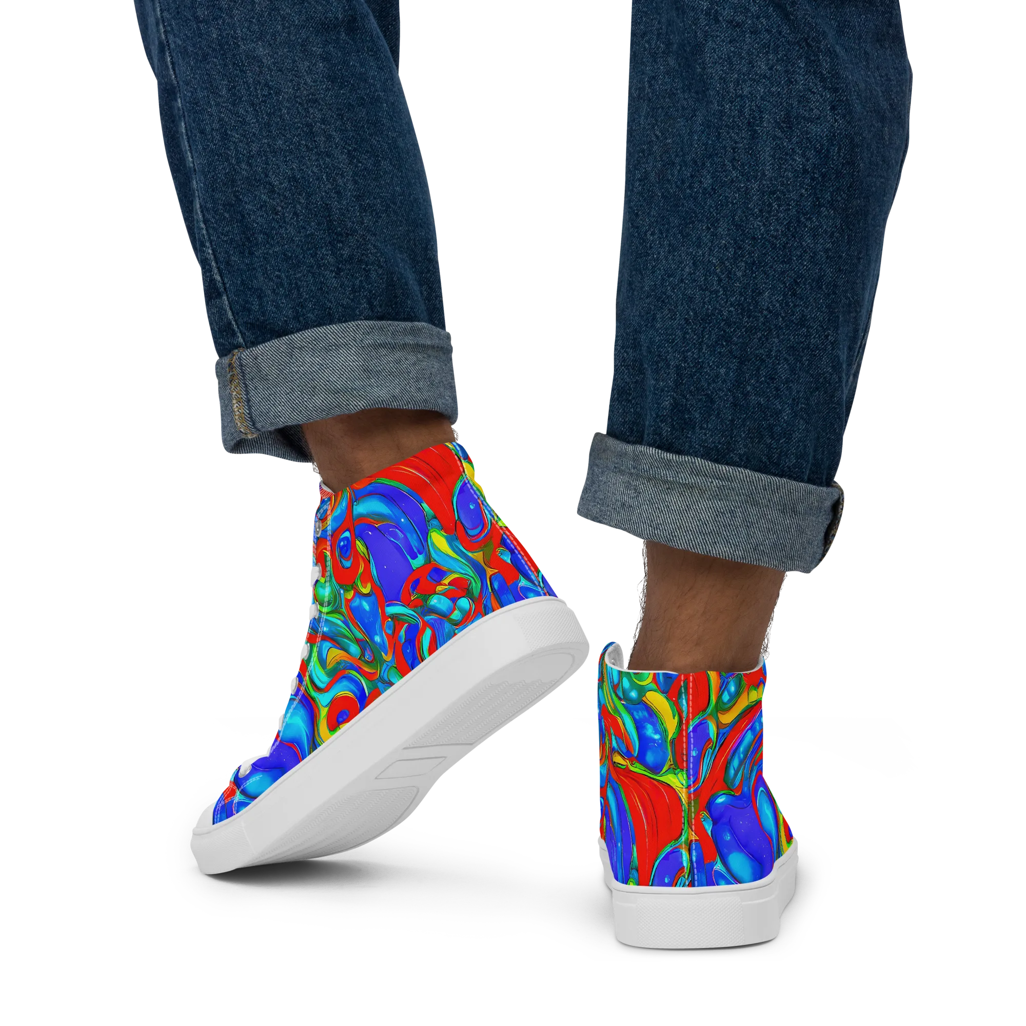 Hypercolor Flow on Men's High Top Canvas Shoes — Back
