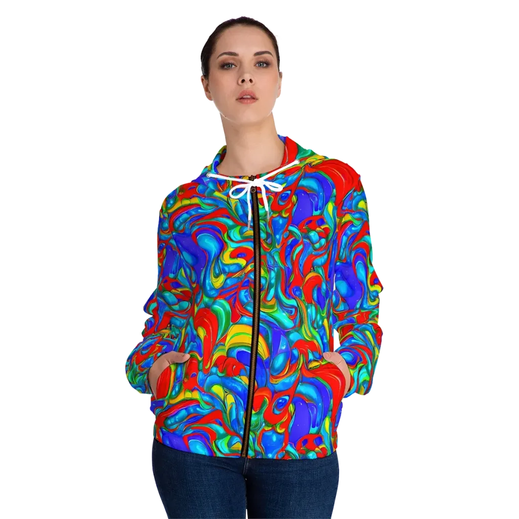 Hypercolor Flow on Women's Full-Zip Hoodie — Front On Person