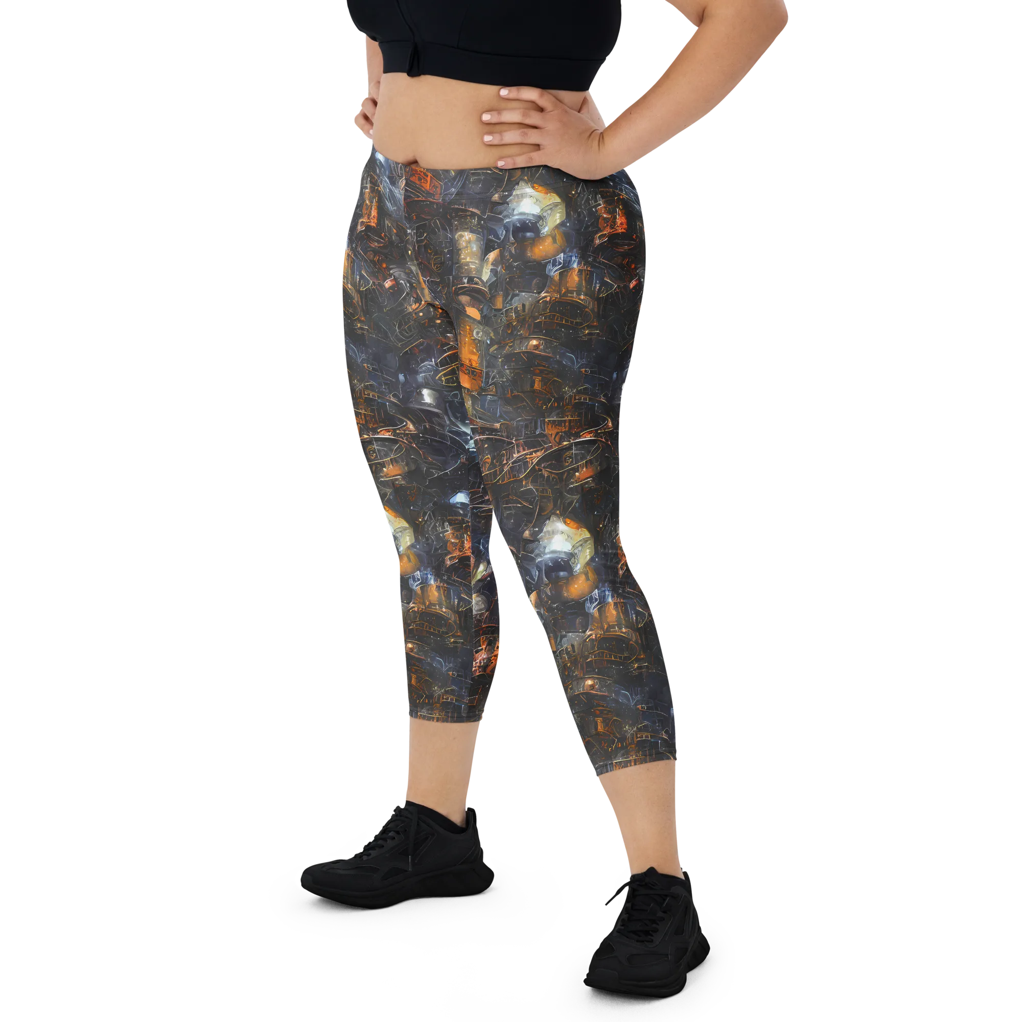 Midnight Mechanica on Capri Leggings — Front