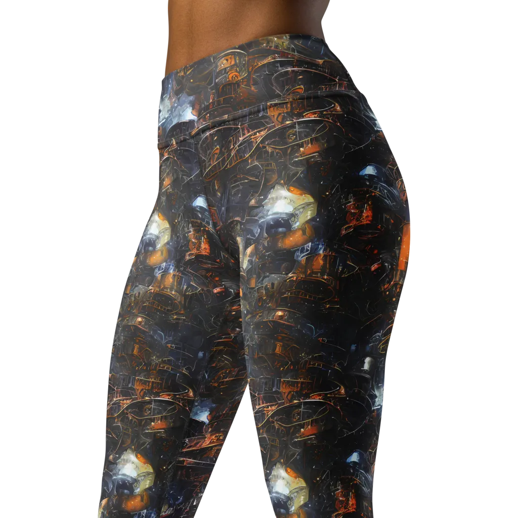 Midnight Mechanica on Yoga Leggings — Left Front