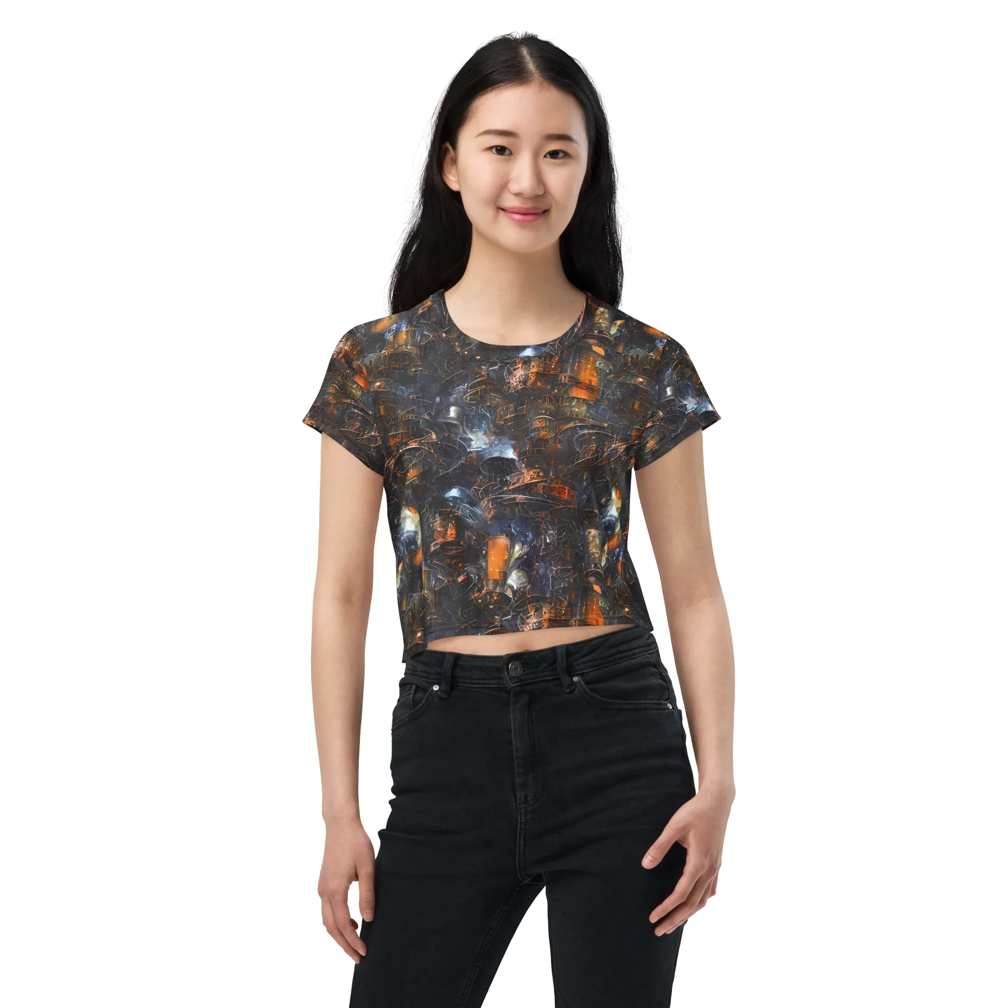 Midnight Mechanica on Crop Tee — Front