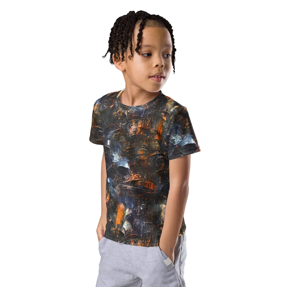 Midnight Mechanica on Kids Crew Neck T-Shirt — Left Front