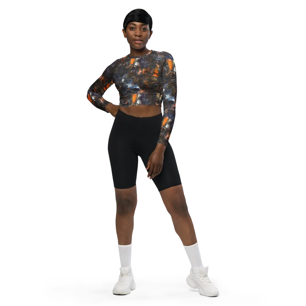 Midnight Mechanica on Long Sleeve Crop Top — Front