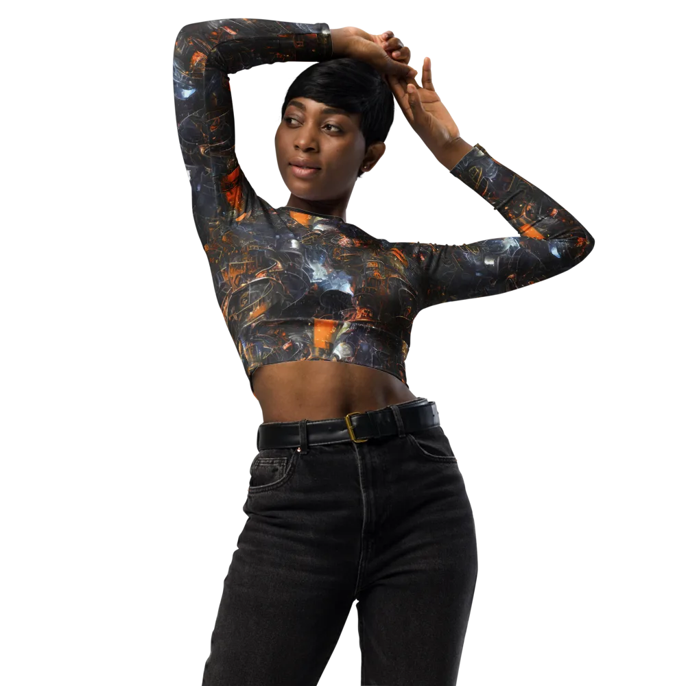 Midnight Mechanica on Long Sleeve Crop Top — Front