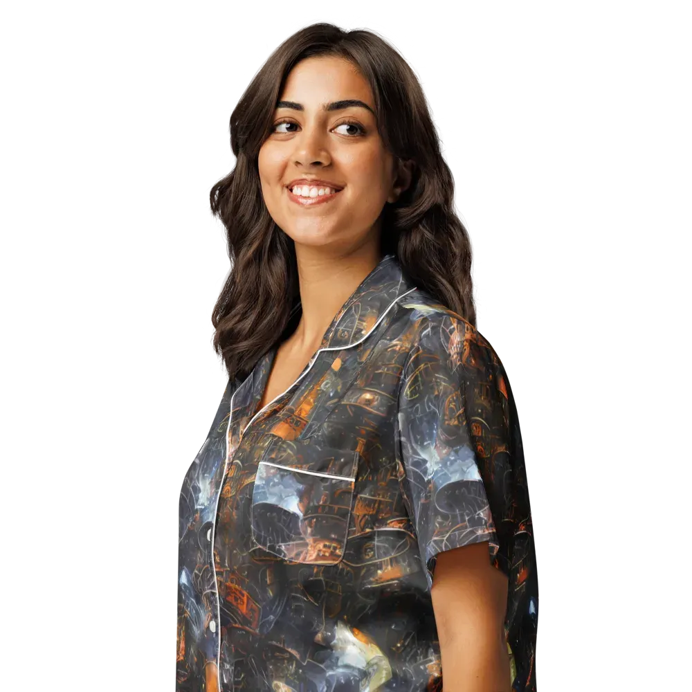 Midnight Mechanica on Women's Short Sleeve Pajama Top — Left Front