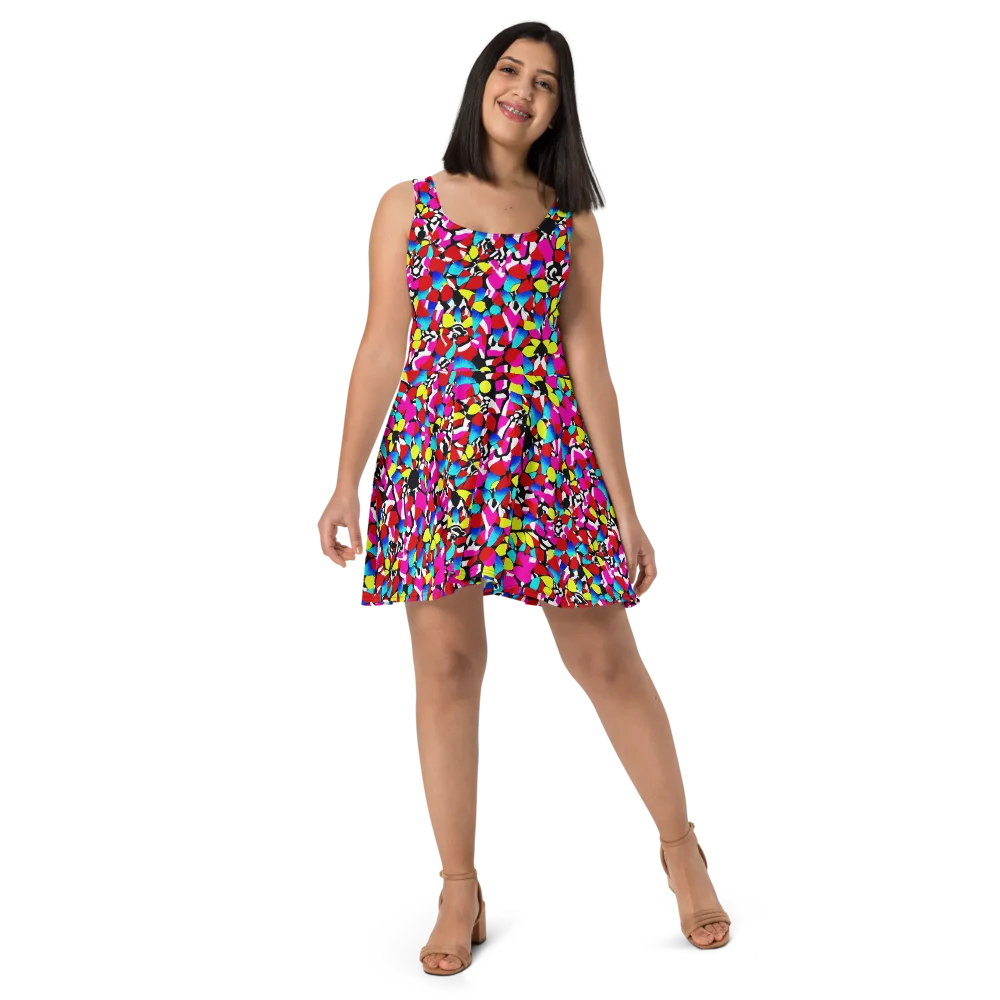 Chromatic Riot on Skater Dress — Front