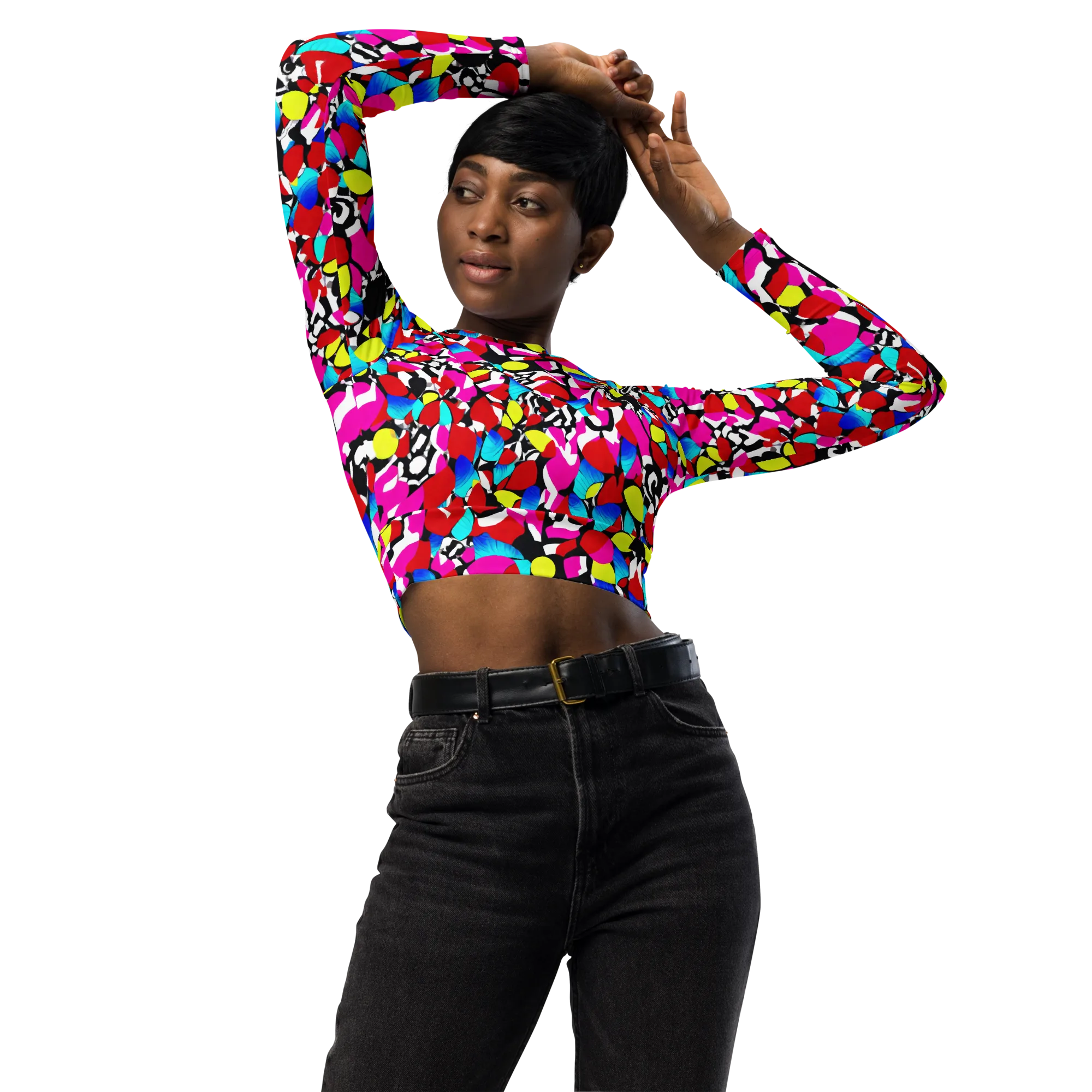 Chromatic Riot on Long Sleeve Crop Top — Front