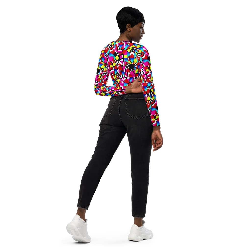 Chromatic Riot on Long Sleeve Crop Top — Right Back
