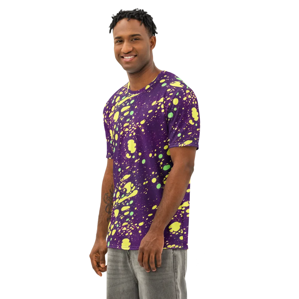 Electric Splatter on Men's Cotton Crew Neck T-Shirt — Left Front