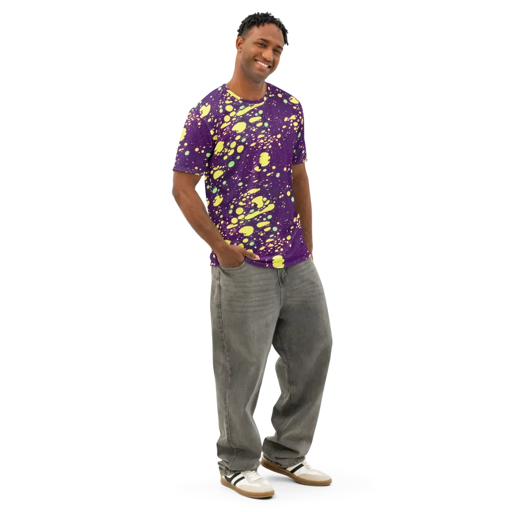 Electric Splatter on Men's Cotton Crew Neck T-Shirt — Right Front