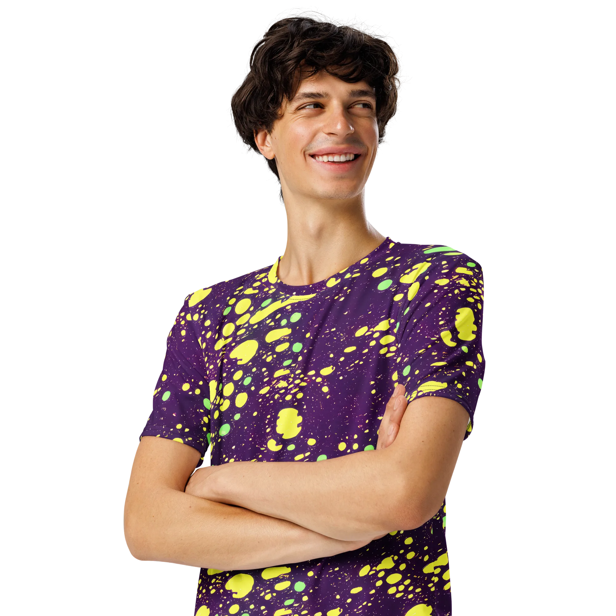 Electric Splatter on Men's Crew Neck T-Shirt — Left Front
