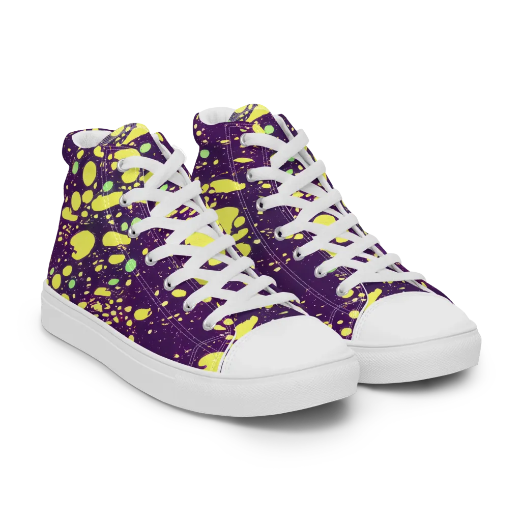 Electric Splatter on Men's High Top Canvas Shoes — Right Front