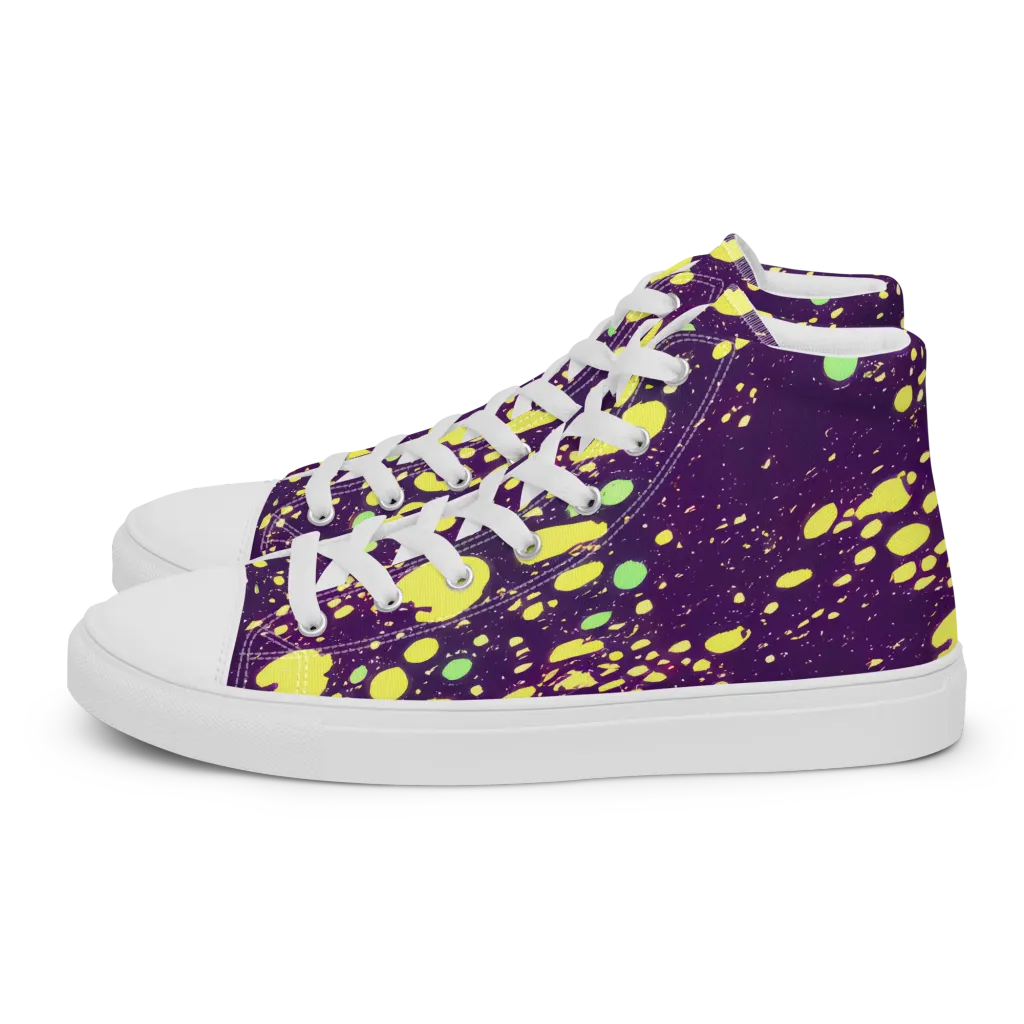 Electric Splatter on Men's High Top Canvas Shoes — Left