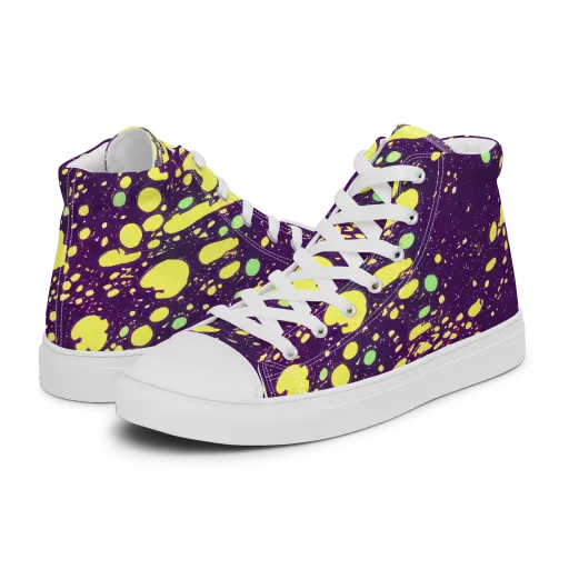 Electric Splatter on a Men's High Top Canvas Shoes