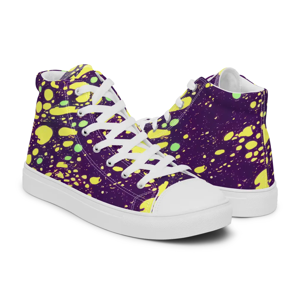 Electric Splatter on Men's High Top Canvas Shoes — Right