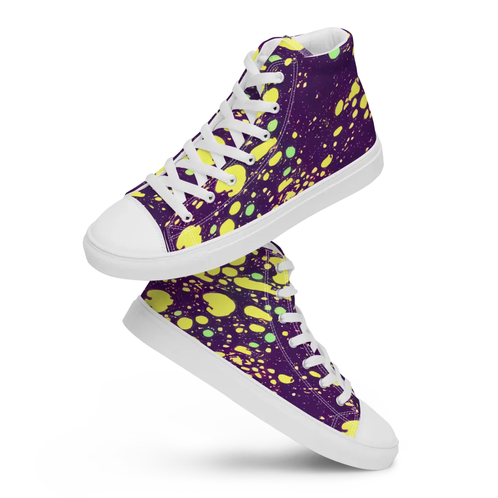 Electric Splatter on Men's High Top Canvas Shoes — Front