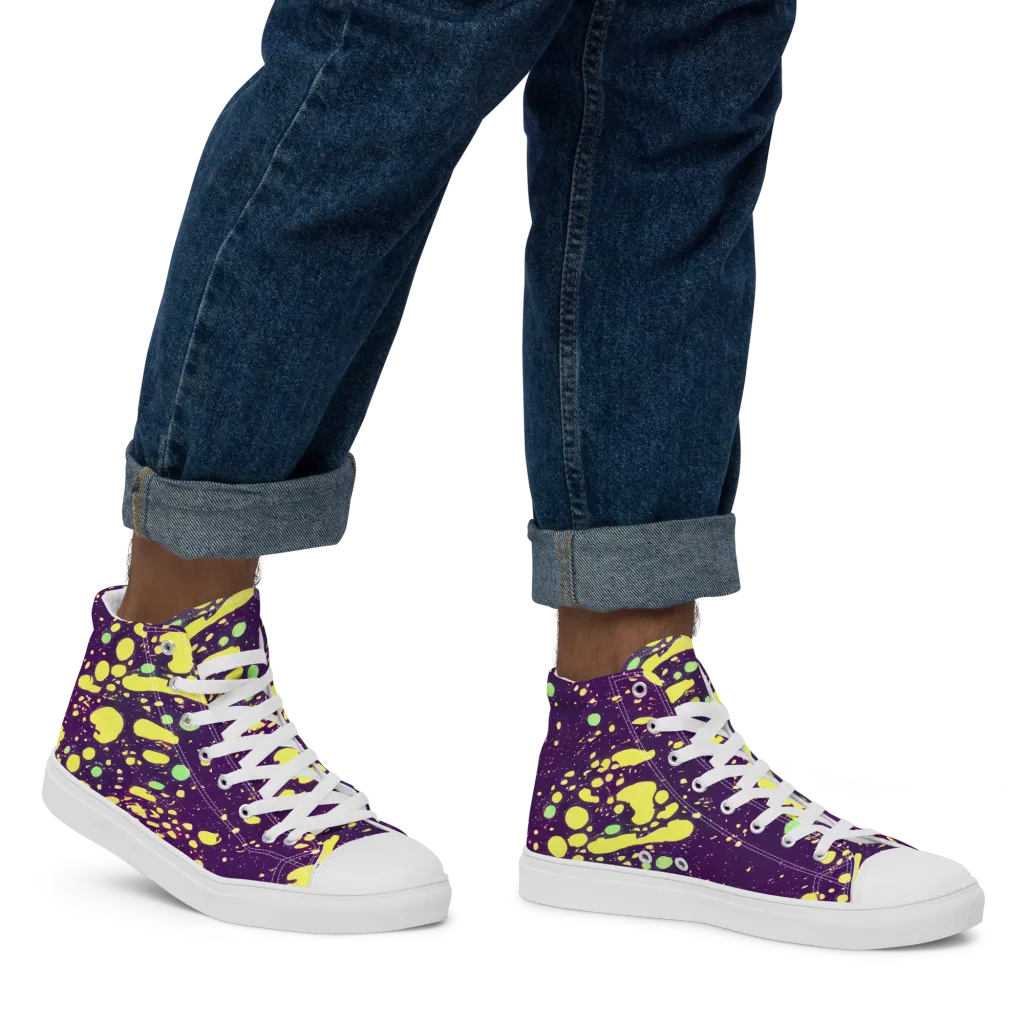 Electric Splatter on Men's High Top Canvas Shoes — Right
