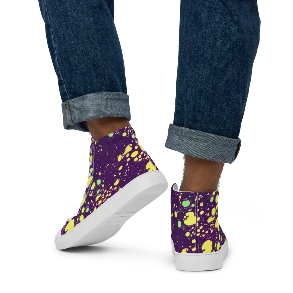 Electric Splatter on Men's High Top Canvas Shoes — Back