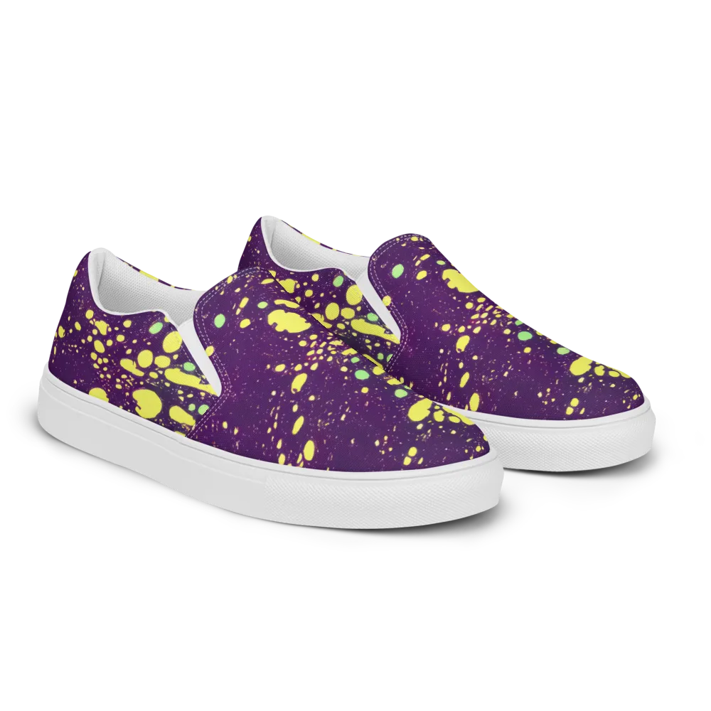 Electric Splatter on Men's Slip-On Canvas Shoes — Right Front