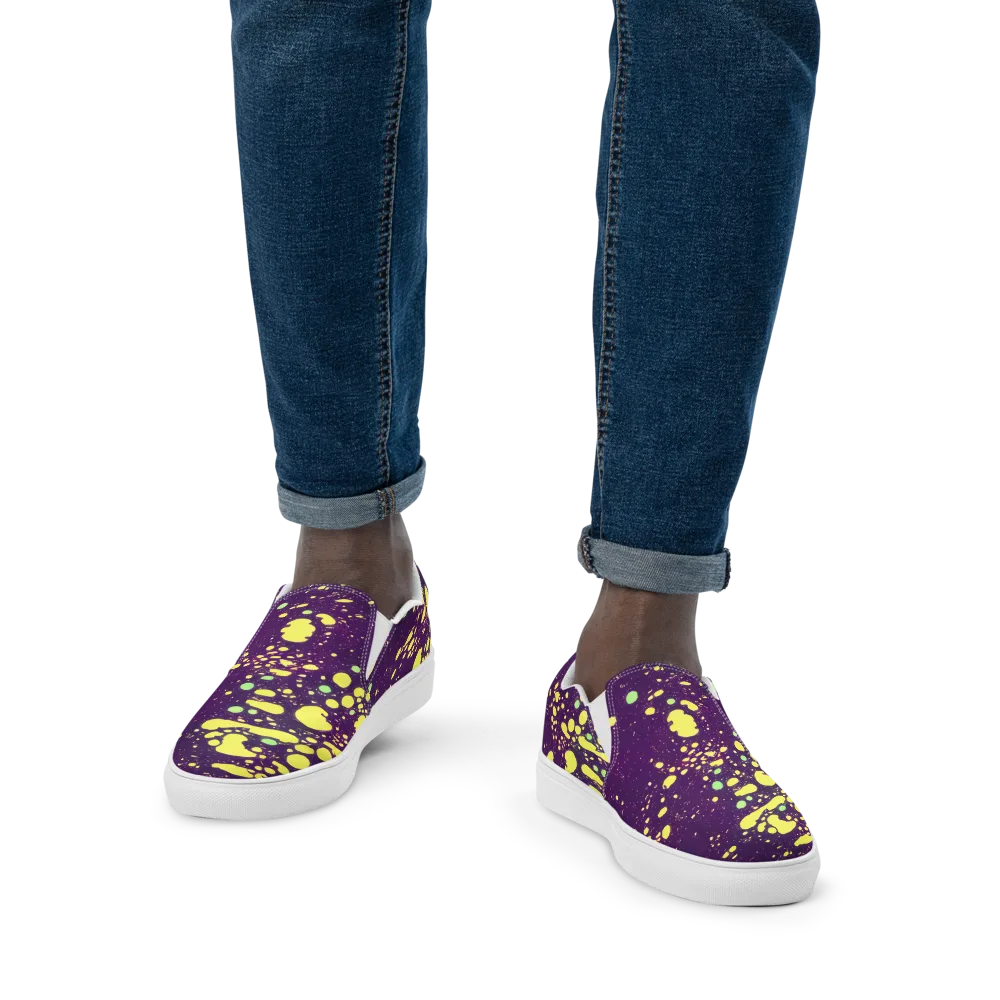 Electric Splatter on Men's Slip-On Canvas Shoes — Front