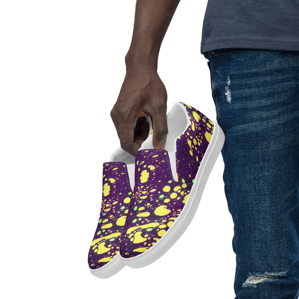 Electric Splatter on Men's Slip-On Canvas Shoes — Left Front