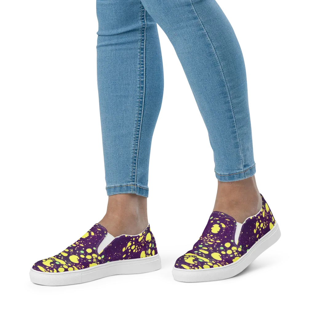 Electric Splatter on Women's Slip-On Canvas Shoes — Front