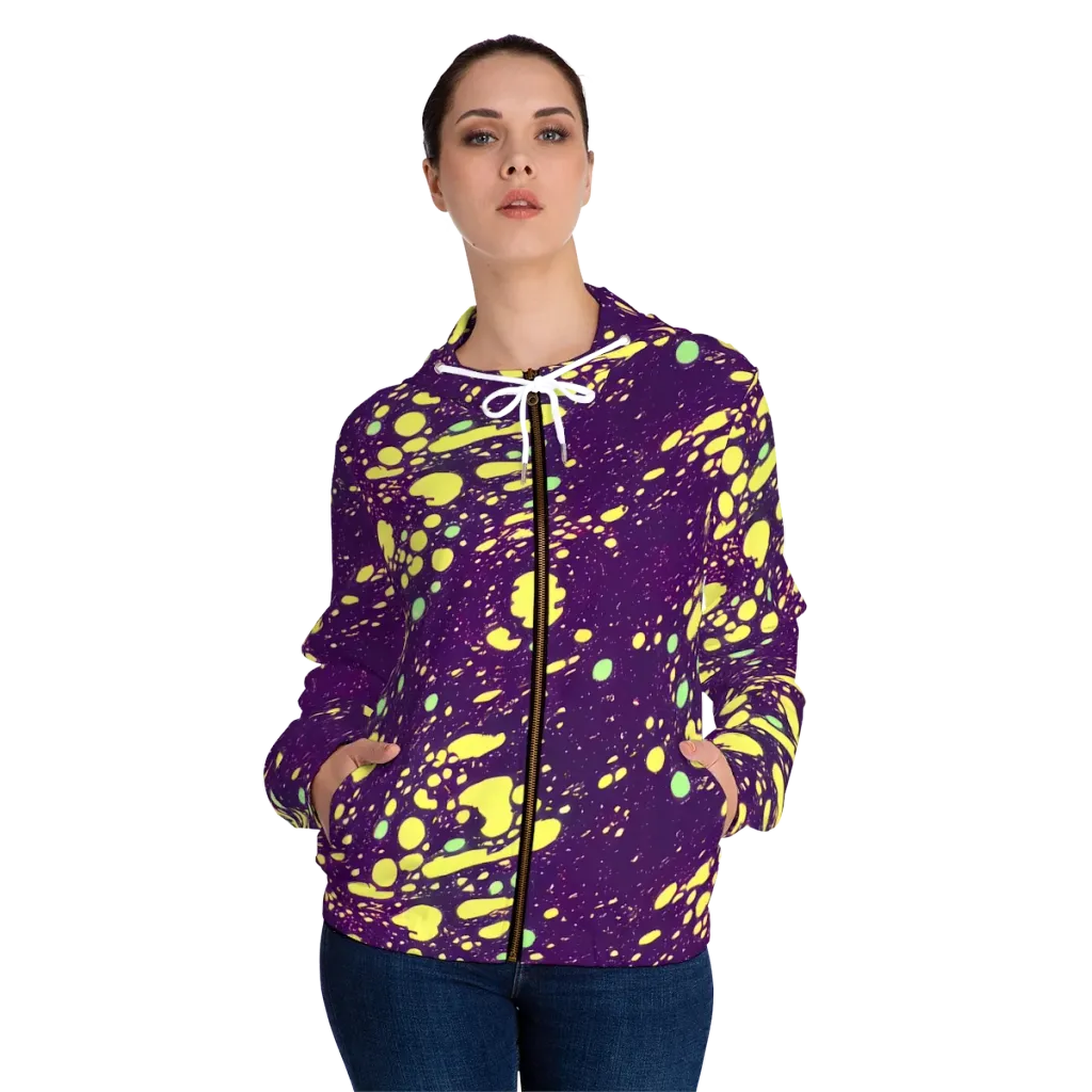 Electric Splatter on Women's Full-Zip Hoodie — Front On Person