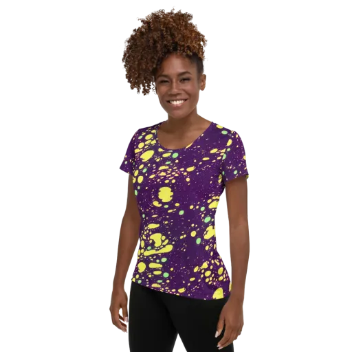 Electric Splatter on a Women's Athletic T-Shirt