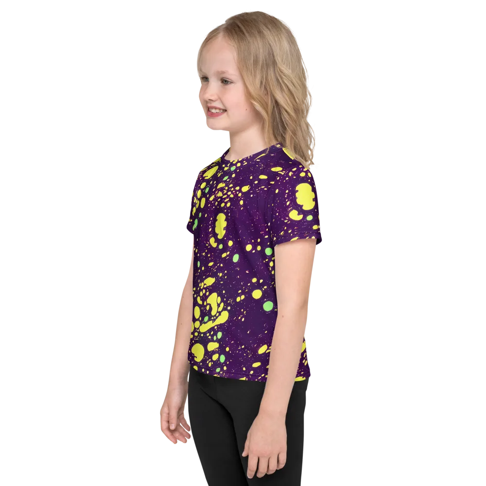 Electric Splatter on Kids Crew Neck T-Shirt — Left
