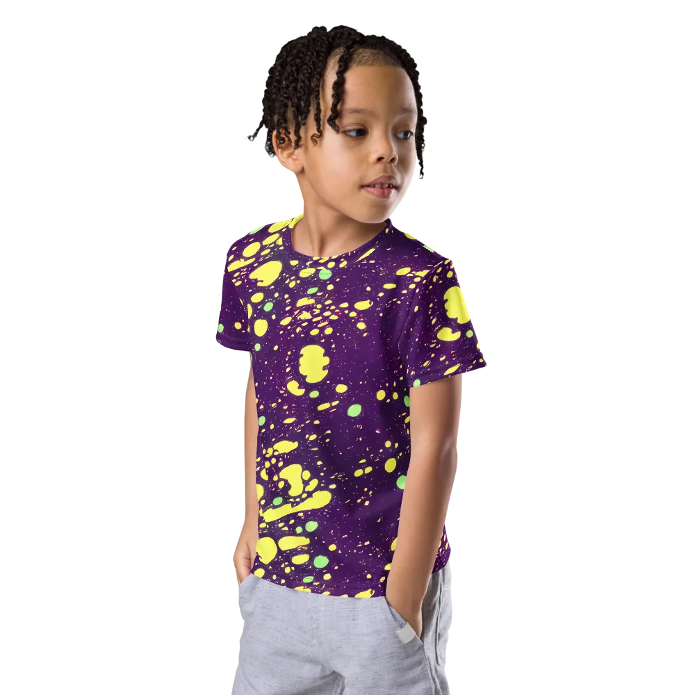 Electric Splatter on Kids Crew Neck T-Shirt — Left Front