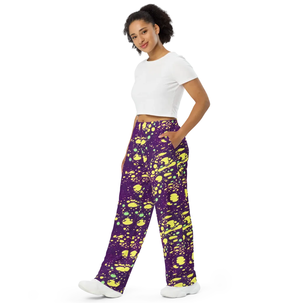 Electric Splatter on Wide-Leg Pants — Left Front