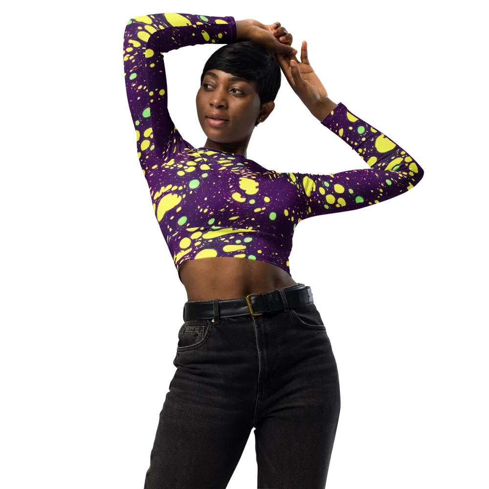 Electric Splatter on Long Sleeve Crop Top — Front