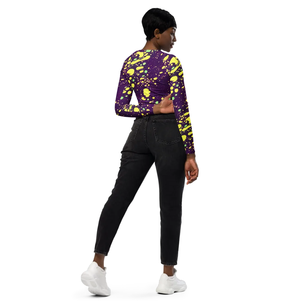 Electric Splatter on Long Sleeve Crop Top — Right Back