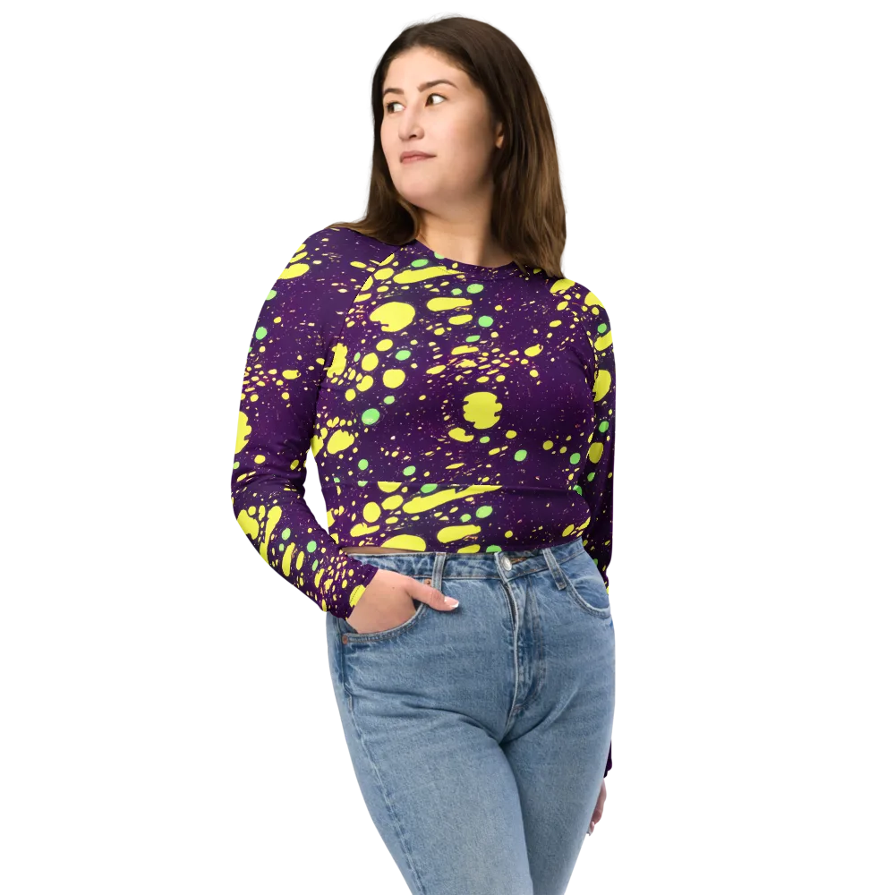 Electric Splatter on Long Sleeve Crop Top — Front