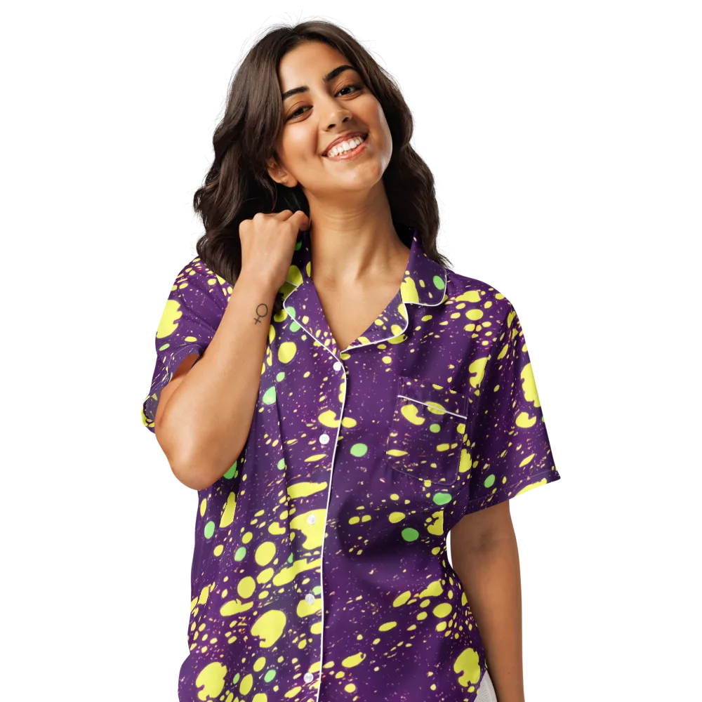 Electric Splatter on Women's Short Sleeve Pajama Top — Front