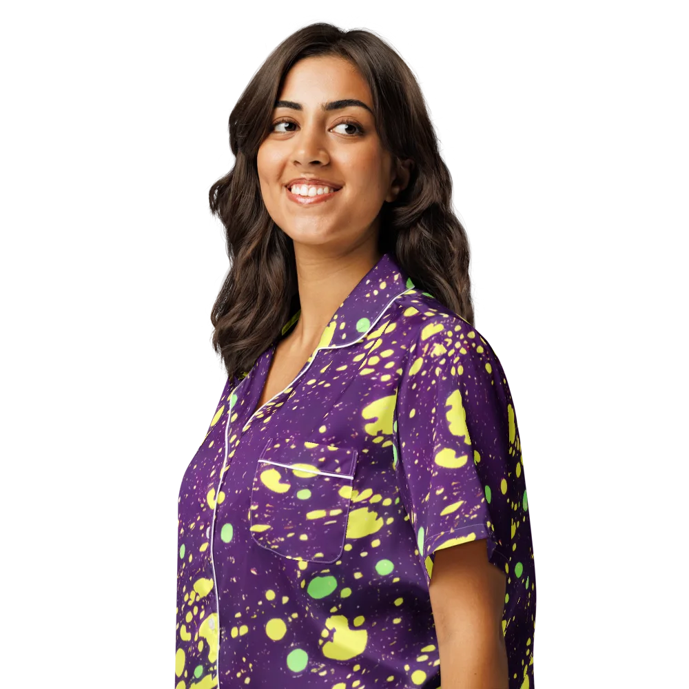 Electric Splatter on Women's Short Sleeve Pajama Top — Left Front