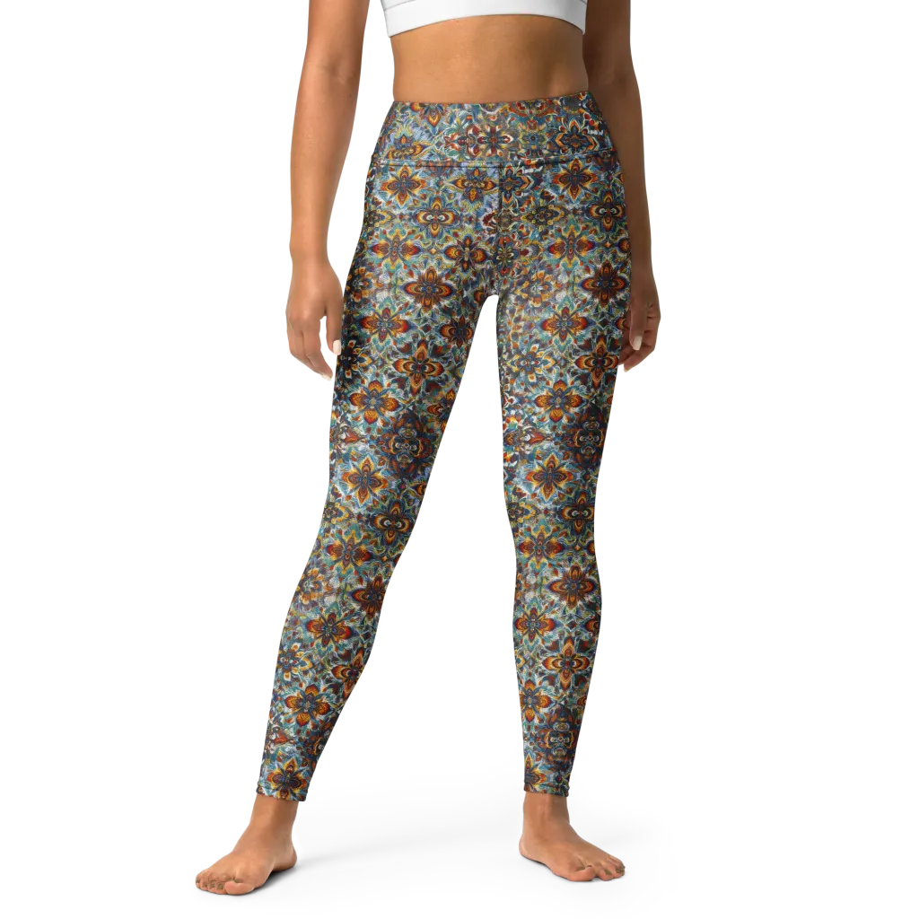 Cobalt Garland on Yoga Leggings — Front